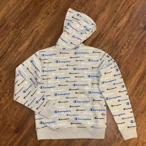 Champion Logo Hoodie Size Large Grey New - Picture 4 of 10